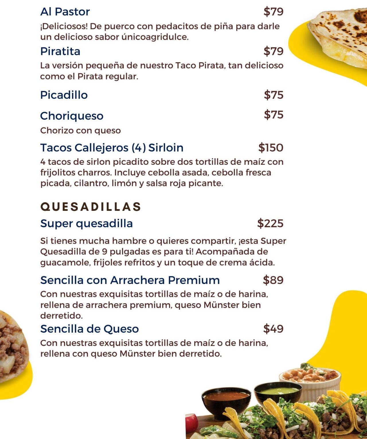 Menú Digital Tacos y Quesadillas Taco Palenque